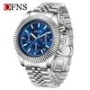 Oufannishi Men's Multifunction Chronograph Quartz Watch with Calendar and Stainless Steel Band, Waterproof Design