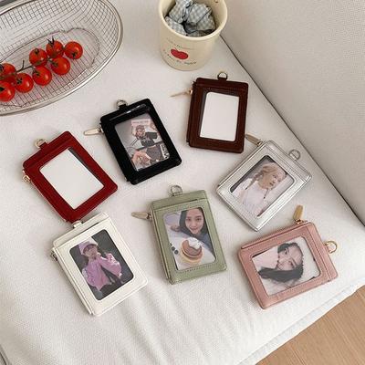 Korean Chain Card Holder PU Leather with Lanyard ID Card Card Holder Card Bag