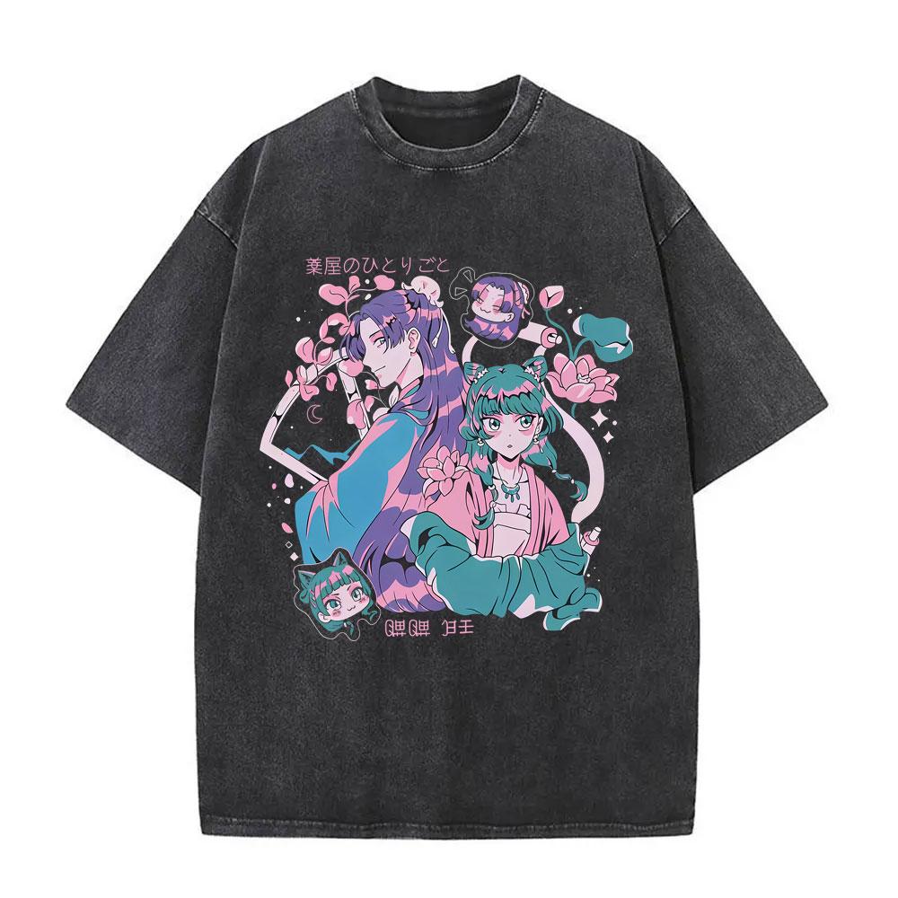 Anime The Apothecary Diaries Maomao Washed Vintage T Shirt Men Women Kawaii Cute Funny Short Sleeve T-shirts Streetwear Unisex