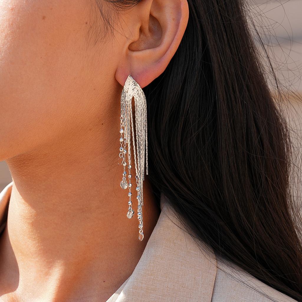 18k Real Gold Electroplated Sequined Chain Fringed Silver Needle Earrings Niche Earrings