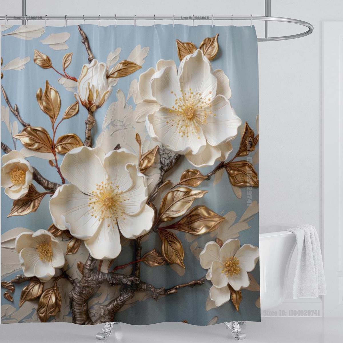 

3D печать Роскошная шторка для душа в китайском стиле с бриллиантовым цветком, полиэстеровая ткань, высококачественная, с крючками, коврик для ванной W180xH180cm