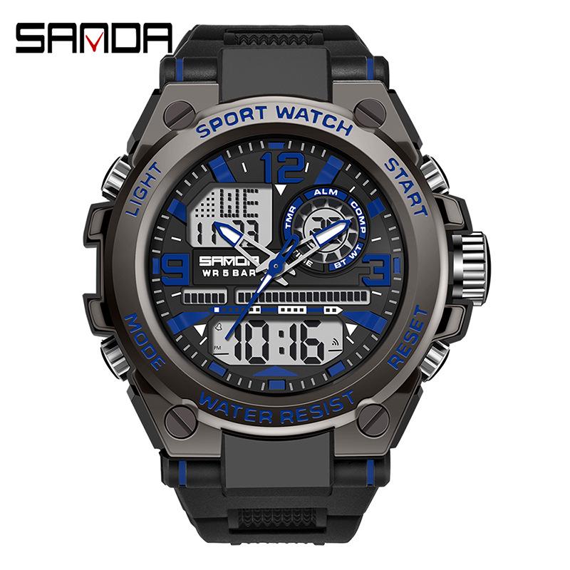 Sanda Men's Multifunctional Dual Display Luminous Waterproof Sports Watch for Teens
