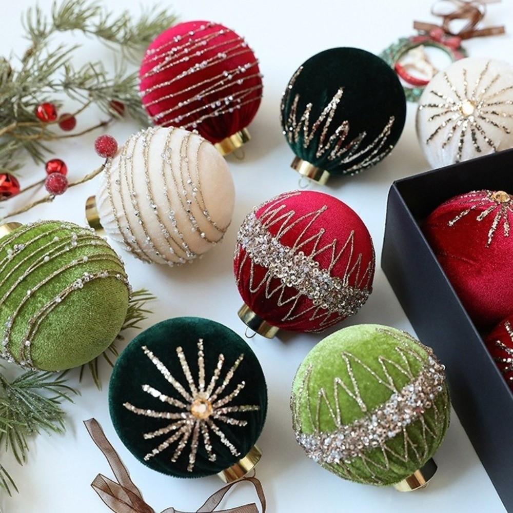 12pcs/set 8CM Christmas Ball Ornaments Sparkling Flocking Christmas Spheres Velvet Plastic Christmas Tree Props Wreaths Decor