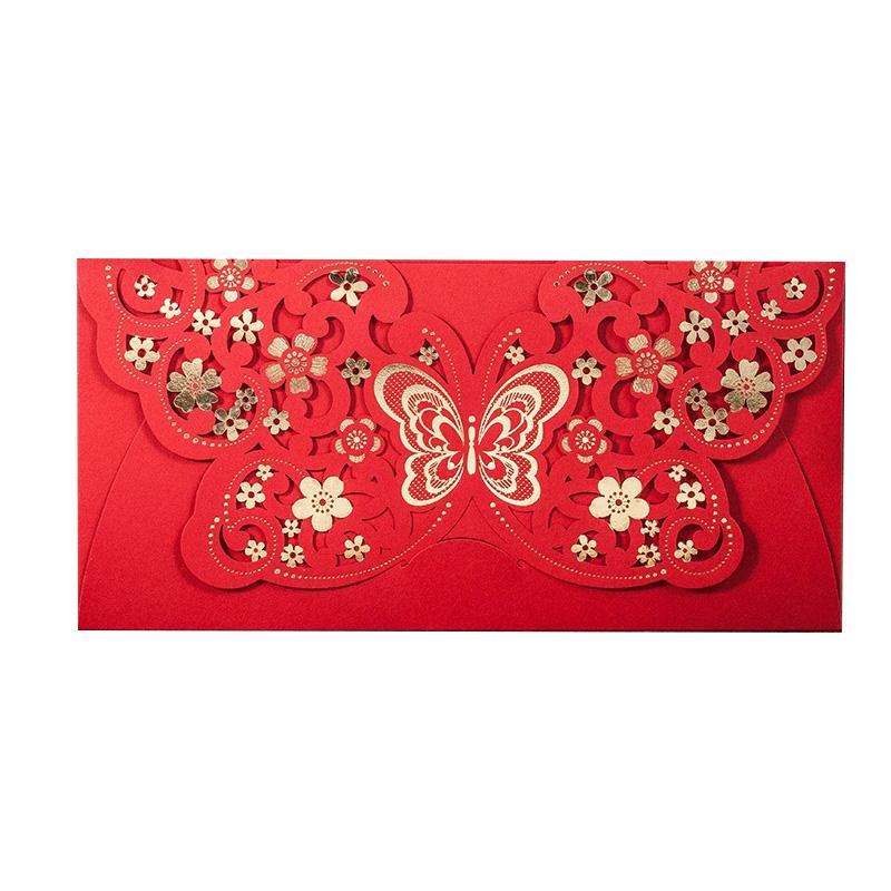 

1PC Red Envelopes New Year Laser Engraving Rectangular Hollow Embossed 3D Lucky Money Bag Marriage