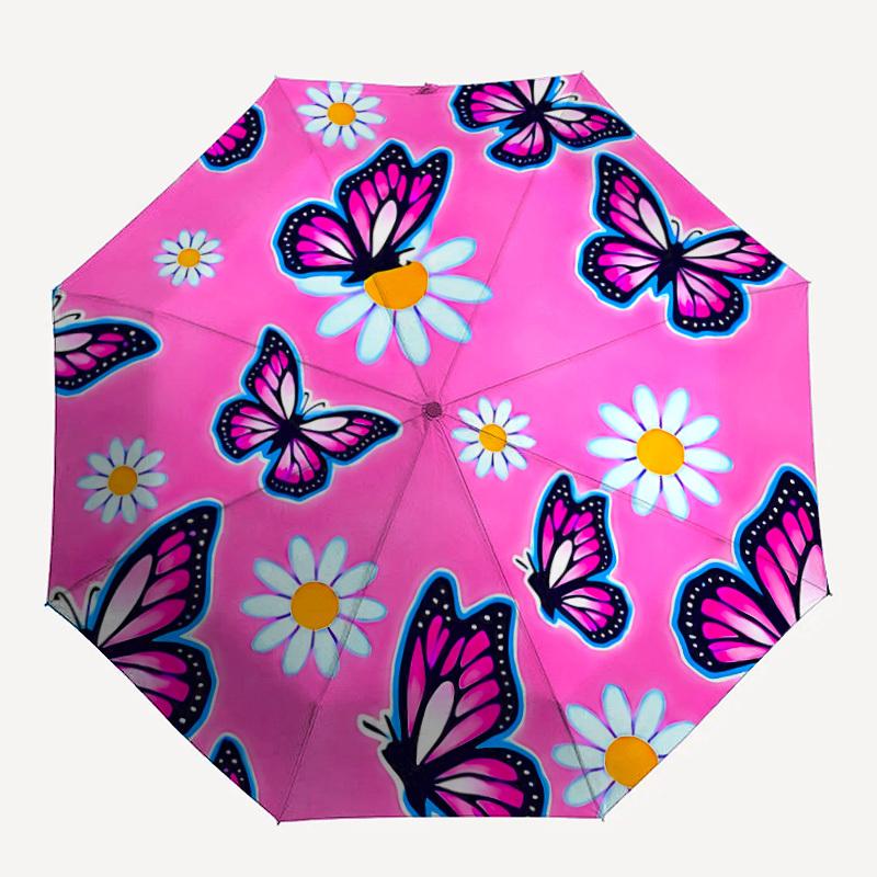 1pc Butterfly Daisy Pattern Automatic Folding Umbrella - Portable Collapsible 8-Rib Umbrella for All Seasons yy251119164