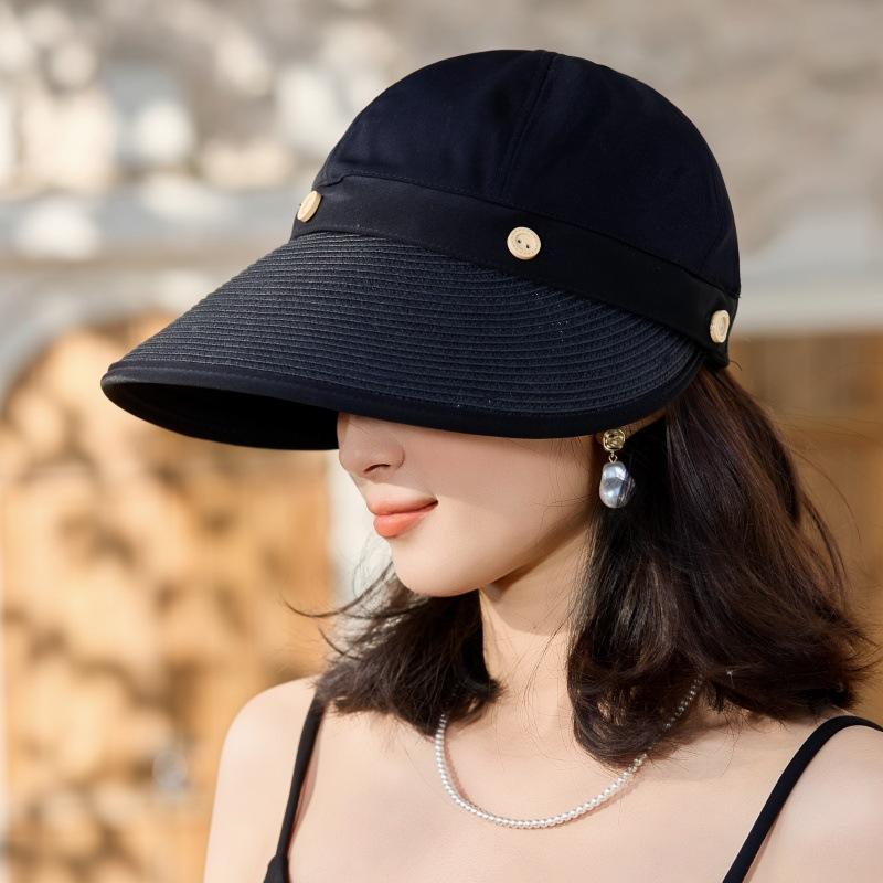 Sun Hat Children'S Sunshade Sunscreen Button Removable Empty Top Cap Premium Splicing Straw Hat