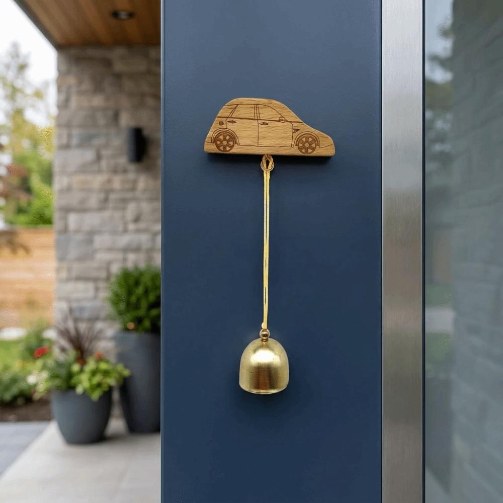 Natural Wooden Base Wooden Mount Copper Hanging Doorbell Daily Fridge Embellishment
