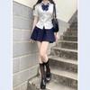 JK College Style Summer White Puff Sleeve Shirt for Women