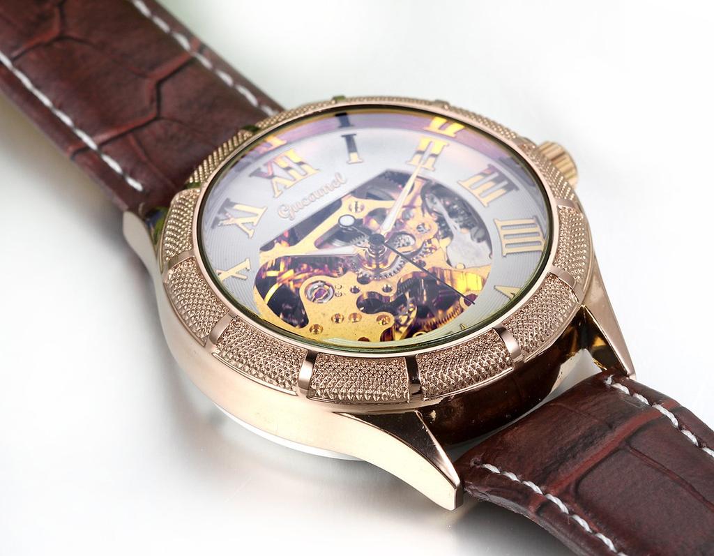 JewelryWe Men's Watch with Leather Strap, Classic and Simple Design, Roman Numeral Mechanical Movement, Perfect for Christmas or Valentine's Day