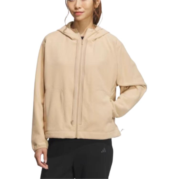 Adidas Waterproof Two-In-One Casual Hooded Zip Jacket Women Jackets Warm-Sand JM8856