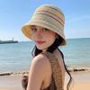 Fisherman Hat Colorful Striped Pattern Short Brim Sun Protection Hat Hollow Breathable Outdoor Activities Travel Beach Sun Hat