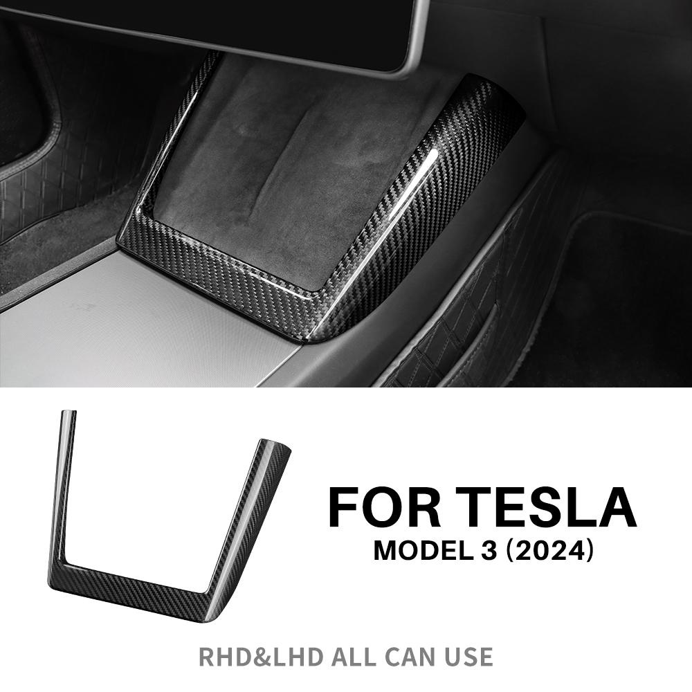 Real Hard Carbon Fiber Wireless Charging Frame Protect Trim Cover For Tesla Model 3 Highland 2025 Car Interior Accessories