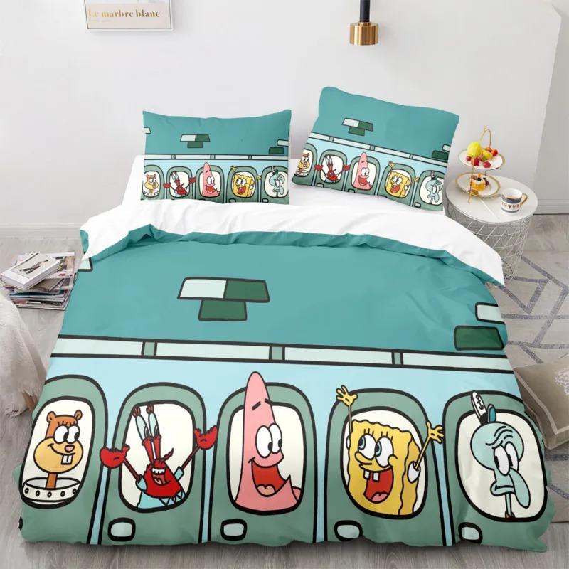 Cartoon Anime SpongeBobed Bedding Set 3D Printed Patricks Squidwards Quilt Duvet Cover Pillowcase Bed Set Full Queen King Size