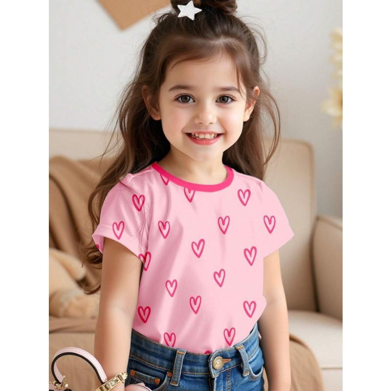 Kids T-shirt 3d Print Summer Round Neck Short Sleeved T-shirt for Girls, Love Christmas Printed Top T-shirt
