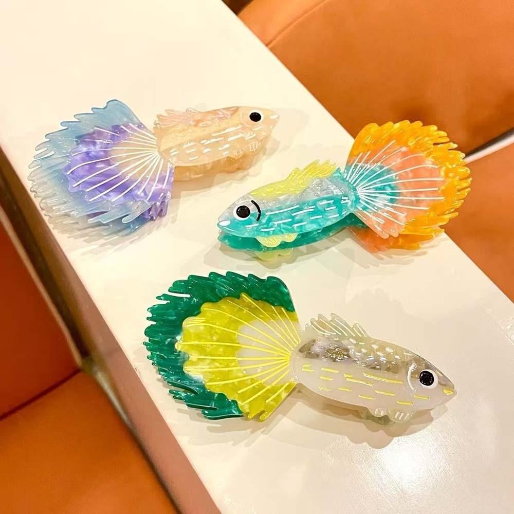 Acrylic Silver Arowana Shark Clip Fish Acetic Acid Hair Claw Personalized Guppy Hair Claw  Female