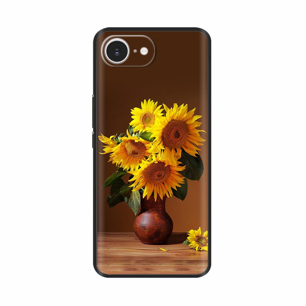 For iPhone 16E Case Fantasy Flower Black Phone Case For iPhone16E / iPhone SE 2025 Soft TPU Shockproof Back Cover Fundas Housing