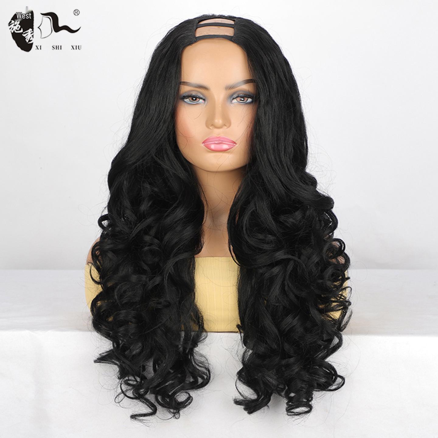 

Африканська вільна хвиляста довга кучерява U-подібна перука Головний убір природний/чорний