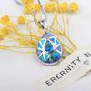 Aobao Christian Copper Link Chain Necklace with Silver Plated Water Drop Pendant Inlaid Opal