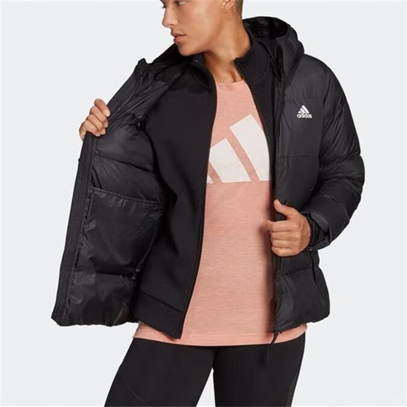 adidas Solid Color Sports Warm Hooded Down Jacket Women Jacket Black H14172