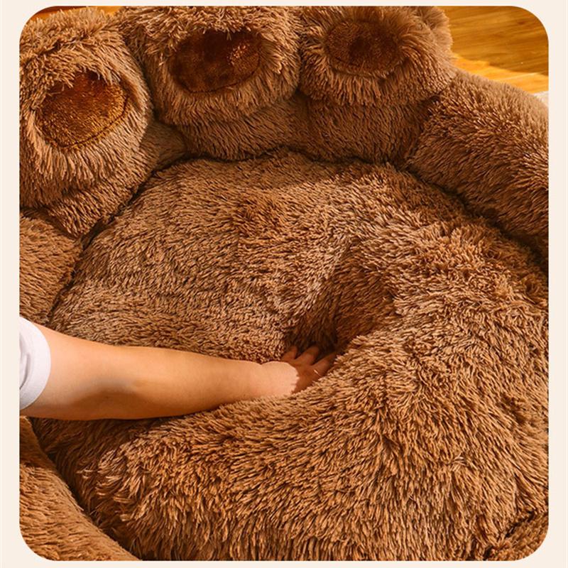 Fluffy Pet Round Bed Adorable Bear Paw Dog Kennel Winter Warm Cat Nest Gentle Plush Cushion Bed Cushion Basket Supplies