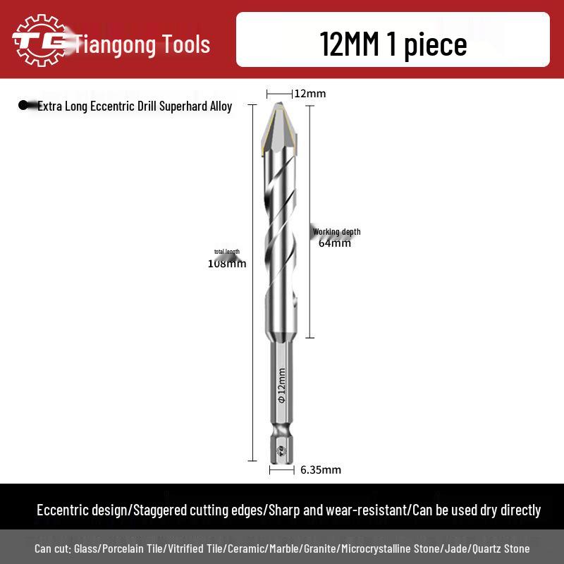 Eccentric Tile Drill Bit for Concrete, Cement, and Ceramic – Super Hard Alloy Triangle Impact.