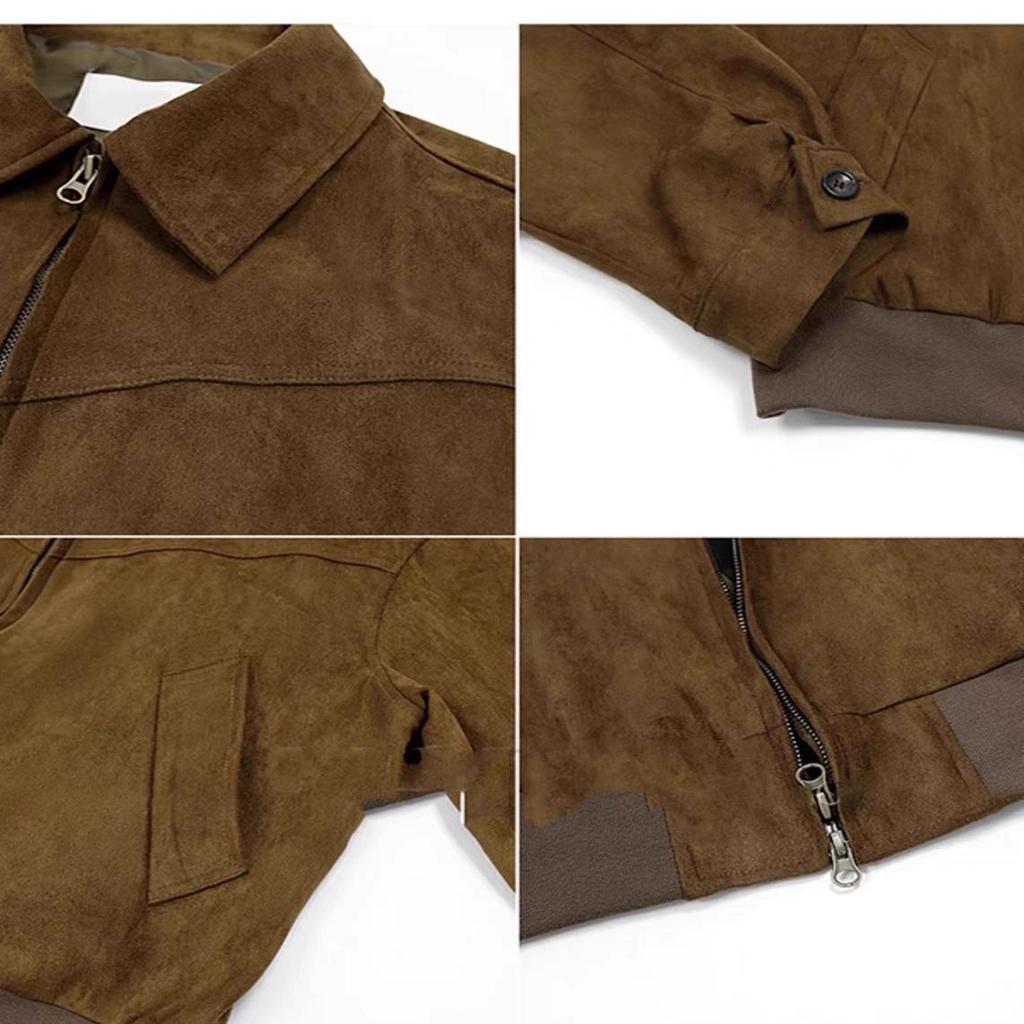 Spring Autumn Men's Casual Solid Color Short Jackets Retro Lapel Zipper Pocket Windbreaker Coats Luxury Overcoat Streetwear Small Lapel Men's Jacket
