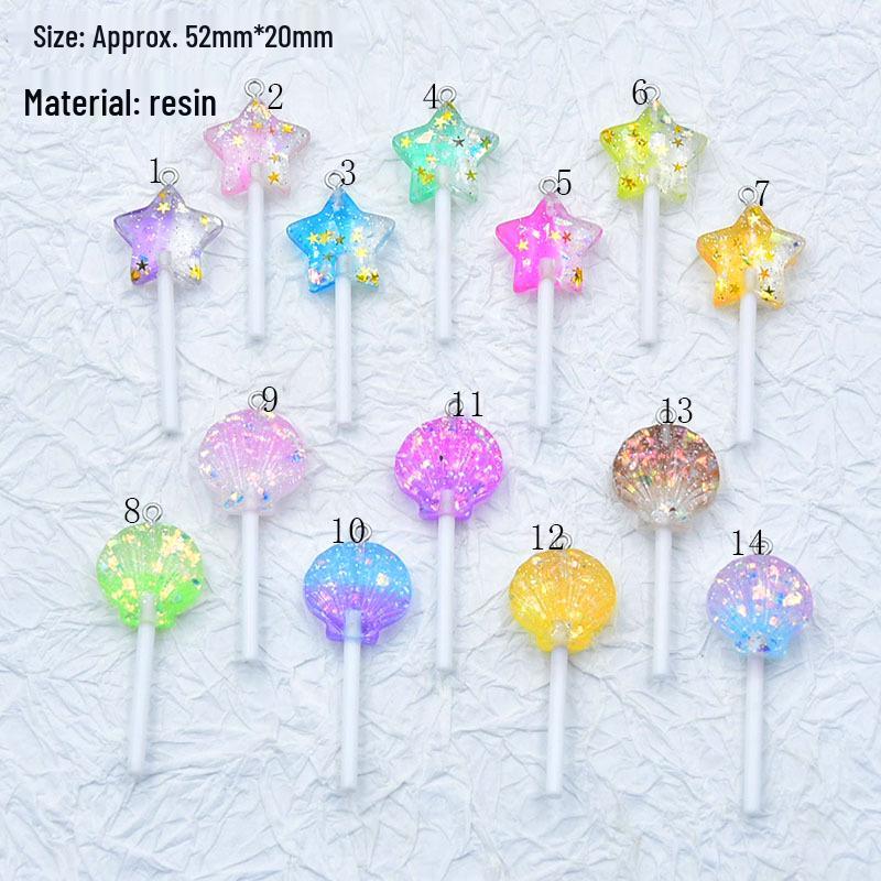 Two-Color Resin Glitter Star & Seashell Lollipop Earrings/Pendant DIY Accessories