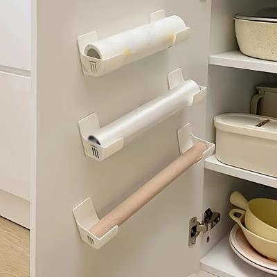 Lot de 4 supports de rangement de cuisine sans perçage – Organisateur multifonctionnel en plastique de qualité alimentaire pour film alimentaire, sacs poubelles et plus encore
