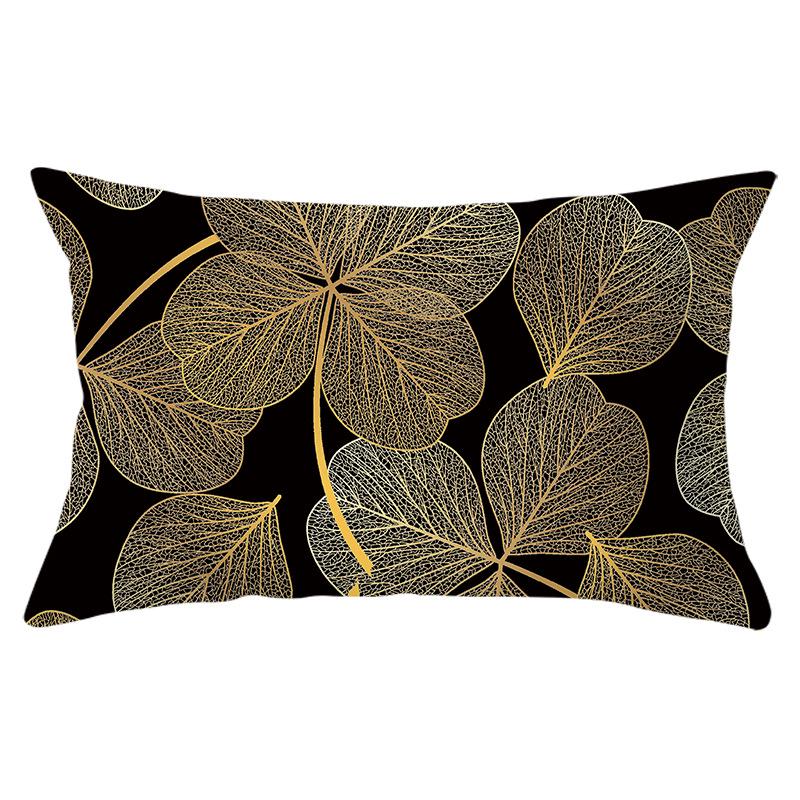 Black Gold Plant Series Waist Pillowcase Peach Skin Printed Sofa Pillowcase Home Fabric Supplies Pillowcase