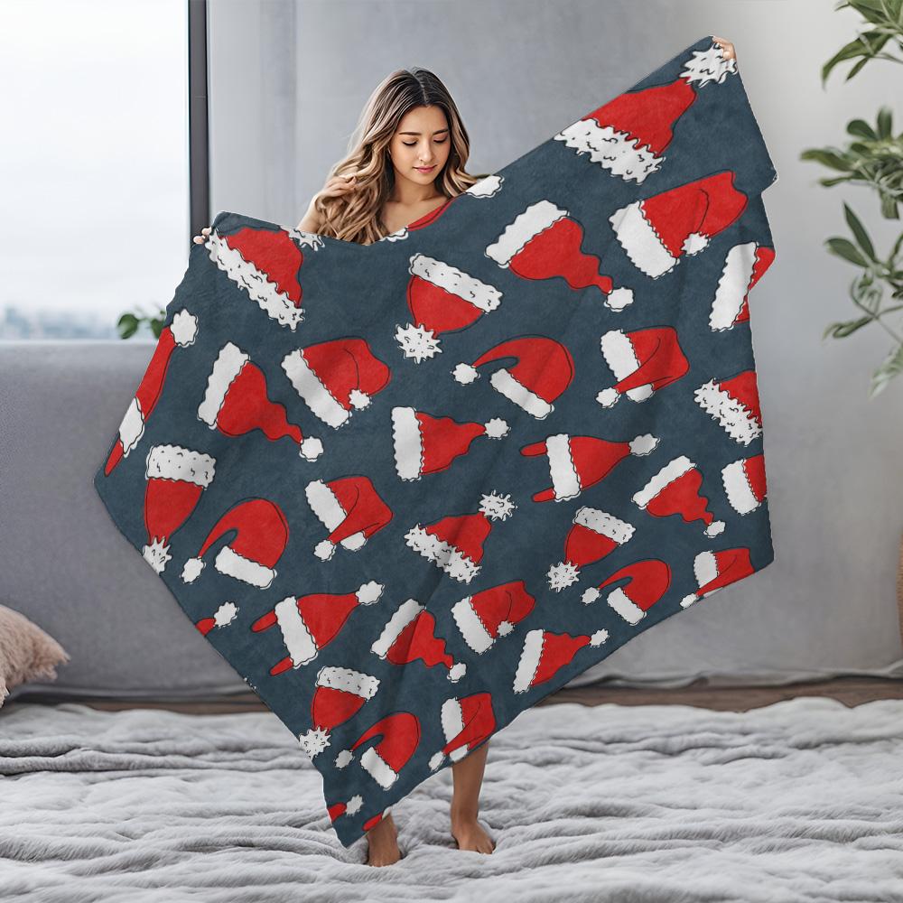 Cozy Christmas Throw Blanket Santa Claus Pattern Reversible Flannel Warm Soft Bedspread Holiday Decor Gift Festive Home Textile
