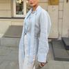 Spring And Summer Lace-Up Waist-Cinching Ribbon Blouse For Women Elegant Tie Neck Linen Button Up Tops