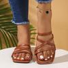 Fashion Plus Size Flat Slippers Women's Outside Wear Summer New Square Toe Open Toe Slim Strap Super Soft One-Line Lightweight Slipper