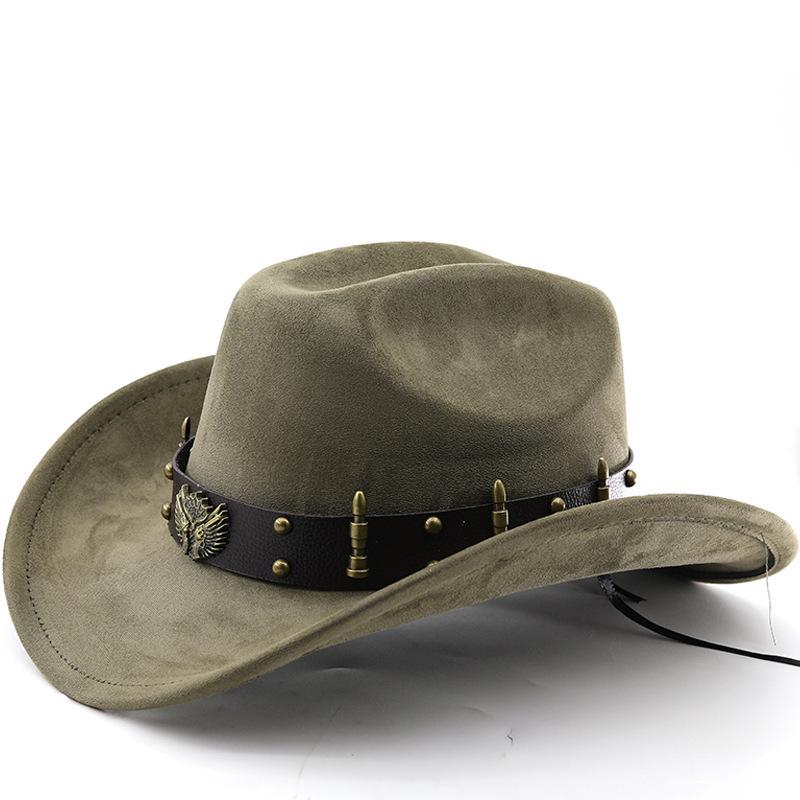 Suede Western Cowboy Hat Vintage Metal Jazz Hat Men's and Women's Ethnic Style Autumn and Winter Big-brimmed Top Hat