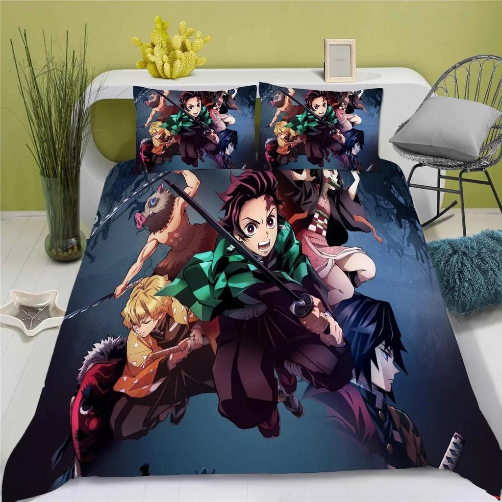 Demon Slayer Kimetsu No Yaiba Cartoon Quilt Cover Printed Breathable Bedding Custom Home Baby Bedroom Comforter Boys