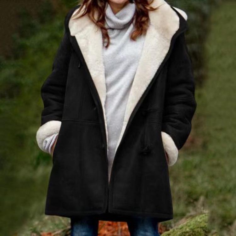 

Жіночий вовняний кардиган із капюшоном у стилі Harajuku 2023 року – середньої довжини, однотонний, повсякденний дизайн на ґудзиках. S чорний