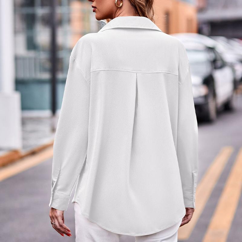 Damen Langarmhemd mit zwei Taschen Übergröße Einfarbig Lässig zum Knöpfen Bluse