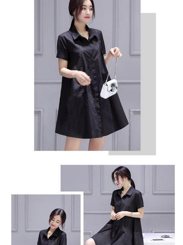 Damen Sommer Chiffon Hemdkleid - Kurzärmelig, Mittellang, Locker, Bauchkaschierend, Koreanischer Stil