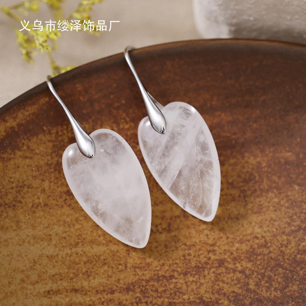 Luxury New Natural Stone Crystal Love Pendant Ear Hook Earrings European and American Simple Design Real Gold Plated Popular Jewelry