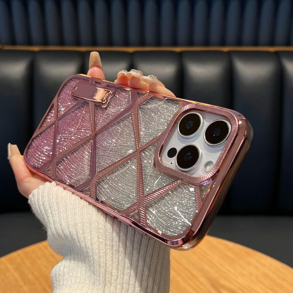 Applicable To Apple 16 Promax Mobile Phone Case Drill Pattern High-end Invisible Bracket Three-dimensional Diamond-shaped Electroplated IPhone14