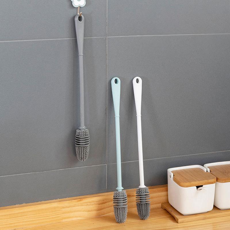 Měkký kartáč na láhve, izolační kelímek, ohebná hlava kartáče, mytí bez slepé uličky, dlouhá rukojeť, silikonový čisticí kartáč, domácí nástroj