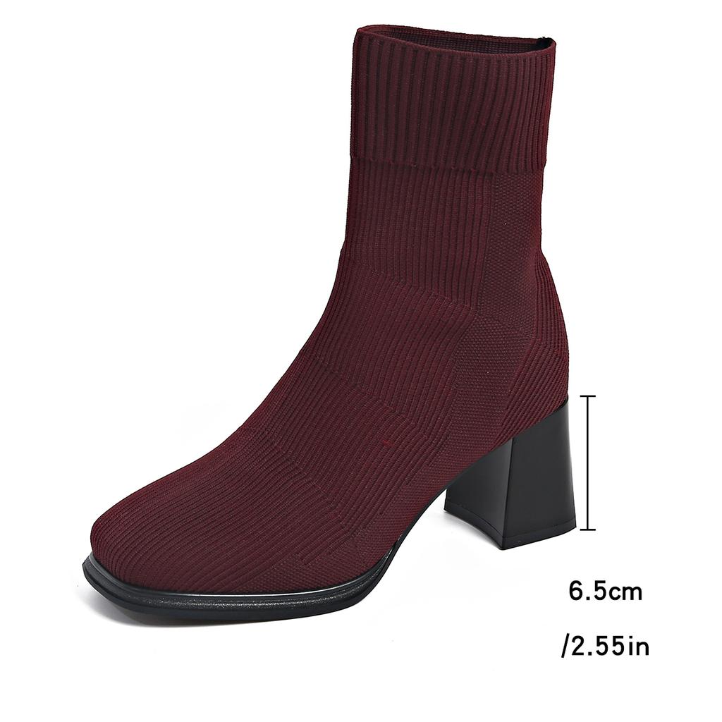 Fashion Aphixta Wine Red Cotton Fabric Women Ankle Boots 6.5cm High Heels Modern Boots Big Size42 Shoes Woman Boats Botines Para Mujeres