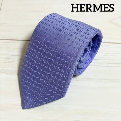 Used HERMES Tie, Faconnee, H Pattern, H Weave, Purple, Silk