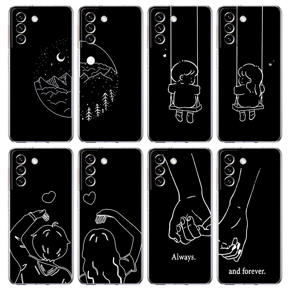 Couple Cartoon Aesth Sun Moon Phone Case For Samsung Galaxy S24 Ultra S23 FE S22 S20 S21 5G S10 S9 Plus S10E S8 Soft Clear Cover