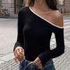 Spring New Skew Collar Long Sleeve Sexy T-shirt Women Fashion Slim Fit Off Shoulder Tops Casual Woman Tshirts Elegant Solid Street Y2K Tee Shirt 26473