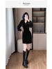 Gold Velvet Rhinestone Waist-Slimming Dress for Women