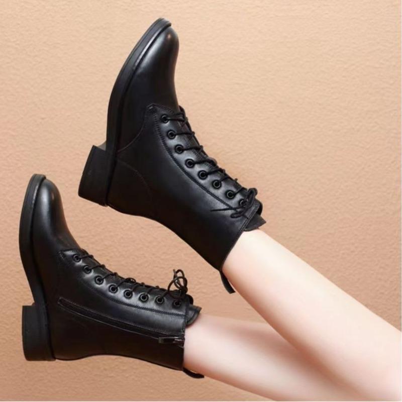 Soft leather fashion boots women's boots autumn and winter velvet new low-heeled fashion boots flat-bottomed short boots women