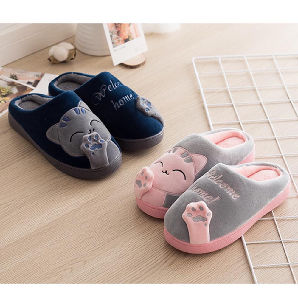 Frauen Winter Zu Hause Hausschuhe Cartoon Katze Hausschuhe Anti Slip Weiche Warme Plüsch Innen Haus Hausschuhe Schlafzimmer Paare Boden Schuhe