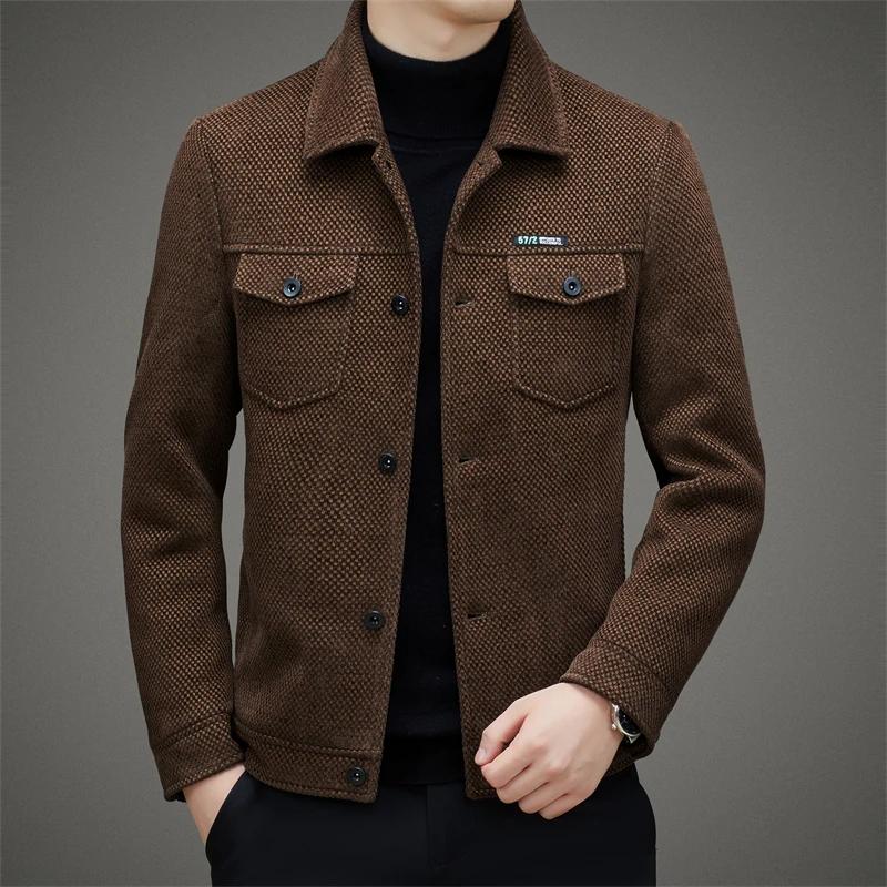 

Men s Thick Casual Coat High Quality Lapel Trend Spring Autumn Jacket New Middle-aged Dad Wear Top All XXXL коричневый