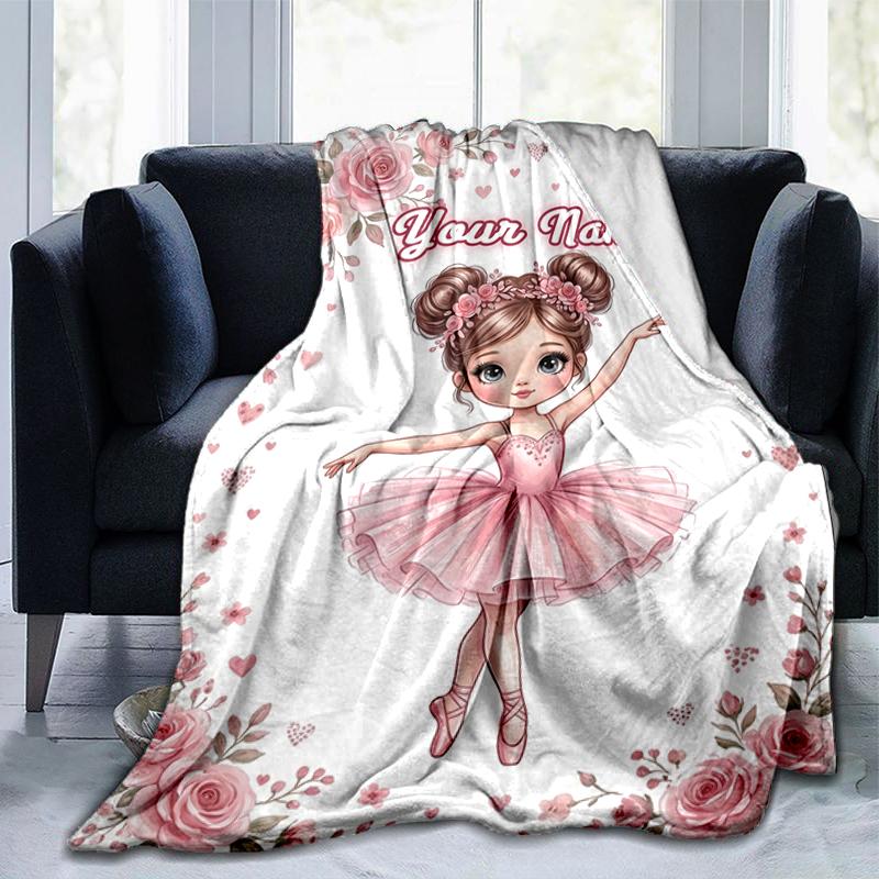 1PC Custom Name Ballerina Dreams Pink Blanket Versatile,all-season Throw Suitable for the Living Room,bedroom,camping,travel,and Gift