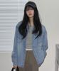 Ledeoli Stitch Two-Pocket Long Sleeve Denim Shirt [Black]